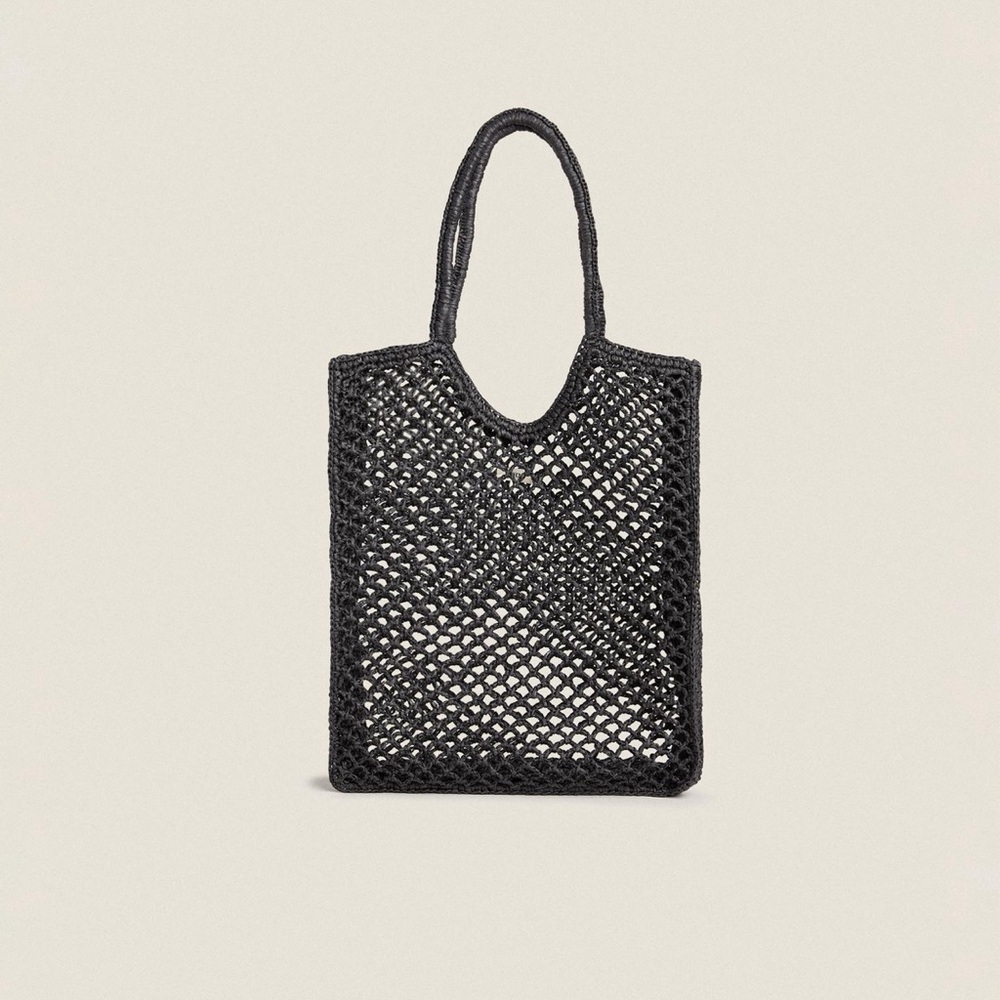 Zara Black Woven Tote Bag